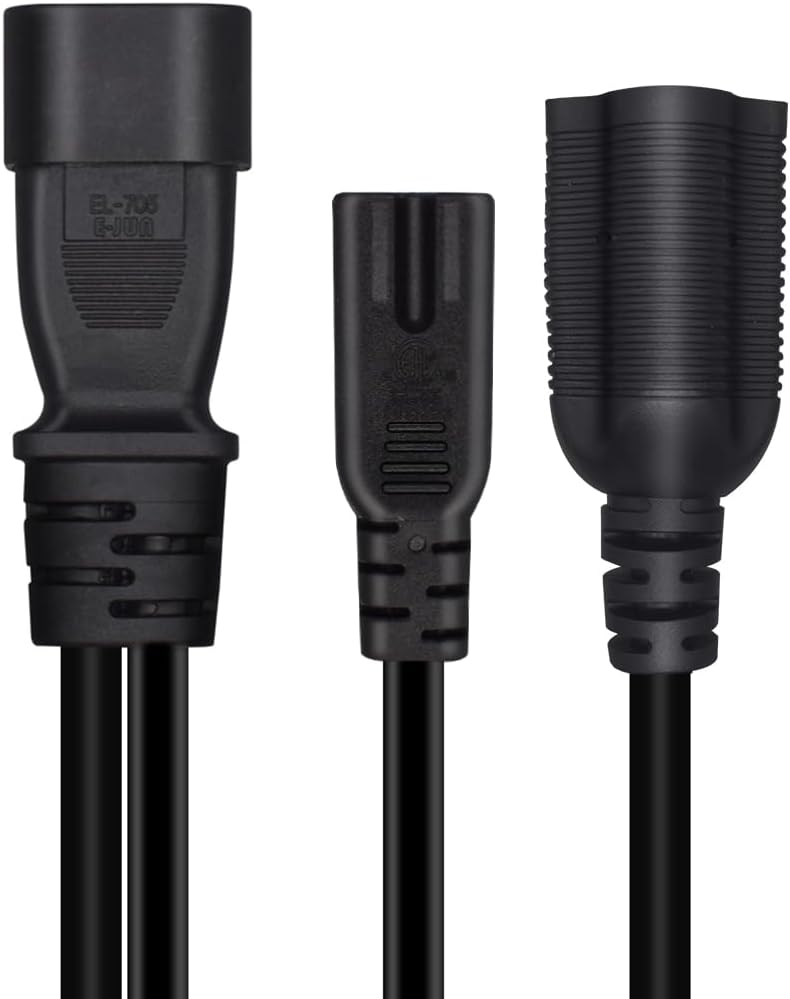TEWOXIN IEC320 C14 to C7 + NEMA 5-20R Y Splitter Power Cord, Heavy-Duty 18AWG, for High-Power Devices & Electronics(1FT/0.3M) - Image 5